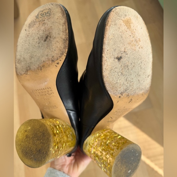 RARE Maison Margiela black Leather Ankle Boots with Gold Glitter Heel - Picture 10 of 10